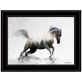 "Running White Stallion" by Andreas Lie, Ready to Hang Framed Print, Black Frame