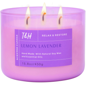 Lemon Lavender 3-Wick Candle Natural Soy Wax Candle for Home, 15.8 Oz Large Aromatherapy Candle for Relaxation, Scented Candle for Women and Men, Luxu