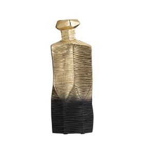 Kaya 16 Inch Classic Accent Metal Vase, Square Body, Narrow Top, Gold Black