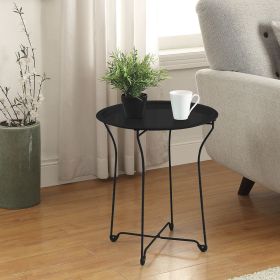 Atlantic Round Metal Tray End Side Table, Removable Tray Outdoor & Indoor Drink, Snack, Coffee Table, Telephone Table Black Set of 2 (kit component 38