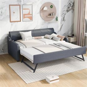 Twin Size Upholstery DayBed with Trundle and USB Charging Design,Trundle can be flat or erected,Gray