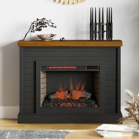 Bridgevine Home Washington 48 inch Fireplace with Mantel, Black and Whiskey Finish