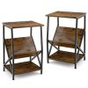 3-Tier Industrial Side Table with V-shaped Bookshelf for Living Room