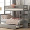 Twin over Full Bunk Bed with Trundle and Staircase,Gray