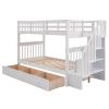 Stairway Twin-Over-Twin Bunk Bed with Three Drawers for Bedroom, Dorm - White