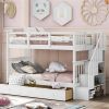 Stairway Twin-Over-Twin Bunk Bed with Three Drawers for Bedroom, Dorm - White