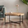 33"Modern Thread Design Round Coffee Table , MDF Table Top with Cross Legs Metal Base