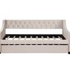 Upholstered Daybed with Trundle, Twin Size Frame, Beige Velvet