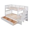 Stairway Twin-Over-Twin Bunk Bed with Three Drawers for Bedroom, Dorm - White