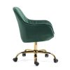 360¬∞ Green Velvet Swivel Chair With High Back, Adjustable Working Chair With Golden Color Base