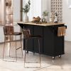 Kitchen Cart with Rubber wood Drop-Leaf Countertop ,Cabinet door internal storage racks,Kitchen Island on 5 Wheels with Storage Cabinet and 3 Drawers