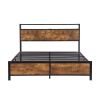 Industrial Queen Bed Frame with LED Lights and 2 USB Ports, Bed Frame Queen Size with Storage, Noise Free, No Box Spring Needed, Rustic Brown