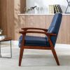 Mid Century Single Armchair Sofa Chair Retro Modern Solid Wood Armrest Chair, Fabric Upholstered Wooden Lounge Chair Navy