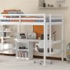 Full size Loft Bed with Desk and Writing Board, Wooden Loft Bed with Desk & 2 Drawers Cabinet- White