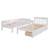 Stairway Twin-Over-Twin Bunk Bed with Three Drawers for Bedroom, Dorm - White