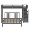 Twin over Full Loft Bed with Staircase,Gray