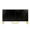 Modern sideboard with Four Doors, Metal handles & Legs and Adjustable Shelves Kitchen Cabinet (Black)