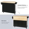 Kitchen Cart with Rubber wood Drop-Leaf Countertop ,Cabinet door internal storage racks,Kitchen Island on 5 Wheels with Storage Cabinet and 3 Drawers