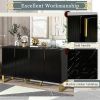 Modern sideboard with Four Doors, Metal handles & Legs and Adjustable Shelves Kitchen Cabinet (Black)