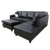 Black Faux Leather 3-Piece Couch Living Room Sofa Set B