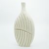 Elegant White Textured Flat Wooden Vase with Leaf Design