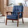 Mid Century Single Armchair Sofa Accent Chair Retro Modern Solid Wood Armrest Accent Chair, Fabric Upholstered Wooden Lounge Chair Navy