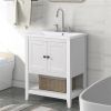 [VIDEO] 24" White Modern Sleek Bathroom Vanity Elegant Ceramic Sink with Solid Wood Frame Open Style Shelf