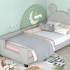 Twin Size Upholstered Daybed with Carton Ears Shaped Headboard, Grey