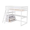 Twin Size Loft Bed with Desk and Shelves, Two Built-in Drawers, White