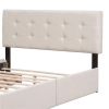 Upholstered Platform Bed with Classic Headboard and 4 Drawers, No Box Spring Needed, Linen Fabric, Queen Size Beige