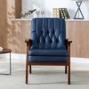 Mid Century Single Armchair Sofa Accent Chair Retro Modern Solid Wood Armrest Accent Chair, Fabric Upholstered Wooden Lounge Chair Navy