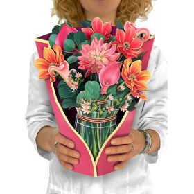 Pop Up Cards Forever Flower Bouquet 3D Popup Greeting Cards (Color: red 2)