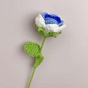 Rose Weaving Bouquet; Fake Flowers; Handmade Crochet Artificial Flower Yarn Flower Finished Product; Mother's Day Gift; Birthday Gift (Color: Gradient Blue)