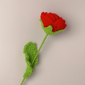 Rose Weaving Bouquet; Fake Flowers; Handmade Crochet Artificial Flower Yarn Flower Finished Product; Mother's Day Gift; Birthday Gift (Color: Red)