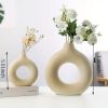 1pc; White Ceramic Vase White Vases For Decor; Modern Home Decor Vase; Boho Vases For Decor; Circle Vase; Round Vase; Donut Vase; Decorative Vase