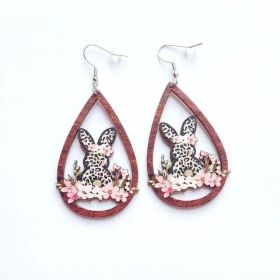 New Revival Water-saving Leopard Pattern Rabbit And Chicken Revival Egg Earrings Easter Decoration Jewelry (Style: Flower rabbit)