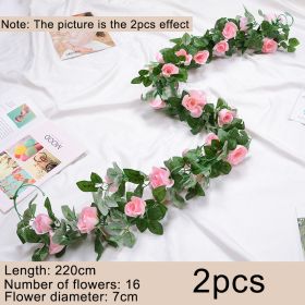 2pcs Fake Rose Vine Flowers Garland Plant Artificial Flower Wall Hanging Flower Rattan Fake Plant Leaf Wedding Home Garden Decor (Ships From: CN, Color: pink)