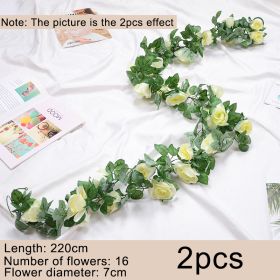 2pcs Fake Rose Vine Flowers Garland Plant Artificial Flower Wall Hanging Flower Rattan Fake Plant Leaf Wedding Home Garden Decor (Ships From: CN, Color: White)