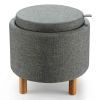 Round Fabric Storage Ottoman with Tray and Non-Slip Pads for Bedroom