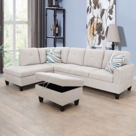 Grey White Flannel Living Room Sofa (Color: as Pic)