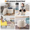 Round Fabric Storage Ottoman with Tray and Non-Slip Pads for Bedroom